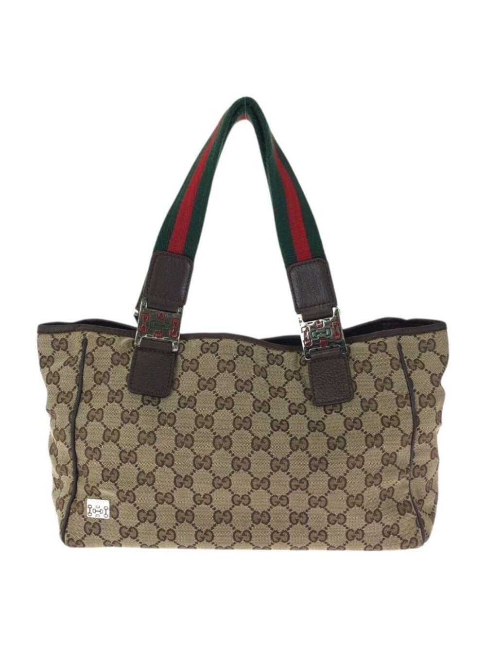 Gucci Sherry Line Beige Brown Silver GG Canvas Tote Shoulder Bag